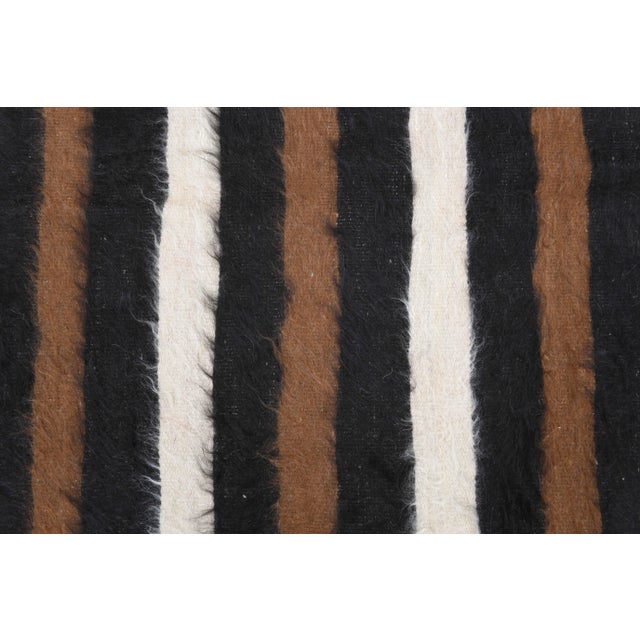 Vintage Turkish Oushak Handmade Wool Cotton Brown Kilim Area Rug For Sale - Image 9 of 11