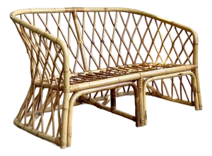 Vintage Coastal Trellis Bent Rattan Loveseat