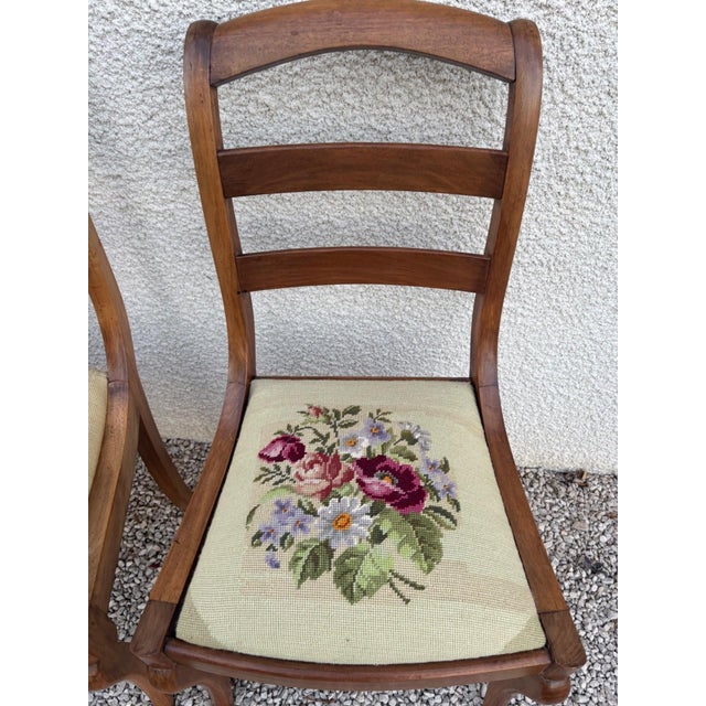 Louis XV Chairs in Walnut with Petit Point Tapestry Upholstery, 19th Century, Set of 3 For Sale - Image 4 of 8