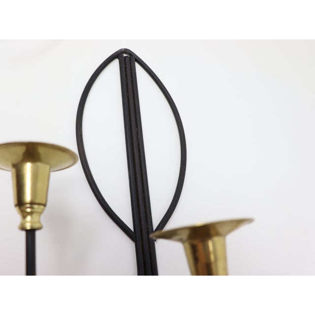 Mid 20th Century Vintage Tommi Parzinger Style Iron and Brass Wall Candle Sconces - A Pair For Sale - Image 5 of 8