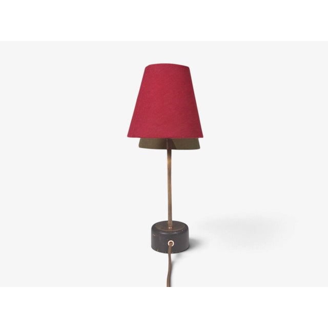 Wood Swedish Modern, Two-Arm Table Lamp, Brass, Black Painted Wood, Sweden, 1950s For Sale - Image 7 of 11
