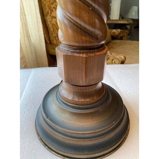 Vintage Carved Wood Table Lamp With Ornate Damask Shade, Beaded Fringe, Traditional European Style, Decorative Accent Lighting For Sale - Image 10 of 12