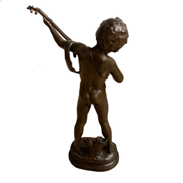 French Late 19th Century "Prelude" Bronze Sculpture Signed Moreau For Sale - Image 3 of 5