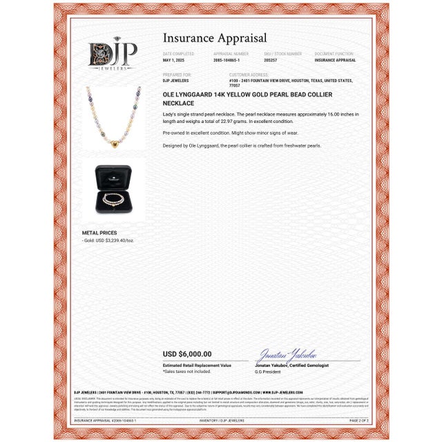 Gold Ole Lynggaard 14k Yellow Gold Pearl Bead Collier Necklace For Sale - Image 8 of 8