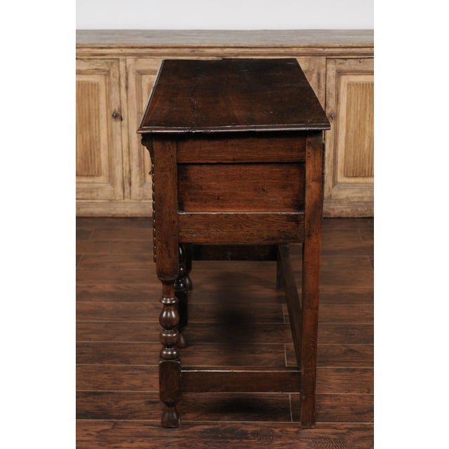 English 1870s Oak Dresser Base with Carved Geometric Front and Two Drawers For Sale - Image 12 of 12