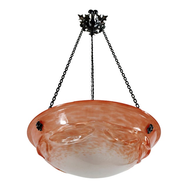 French Art Deco Pendant Light by Le Verre Francais Schneider - 1930 Chandelier France For Sale
