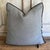 Custom linen blend accent pillow. Color: elephant / a moody med. grey colored nubby textured style pillow with a stitched...