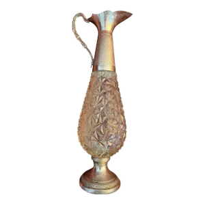 Antique Diamond Cut Norleans Silver Plate Wine Decanter, Made in Italy