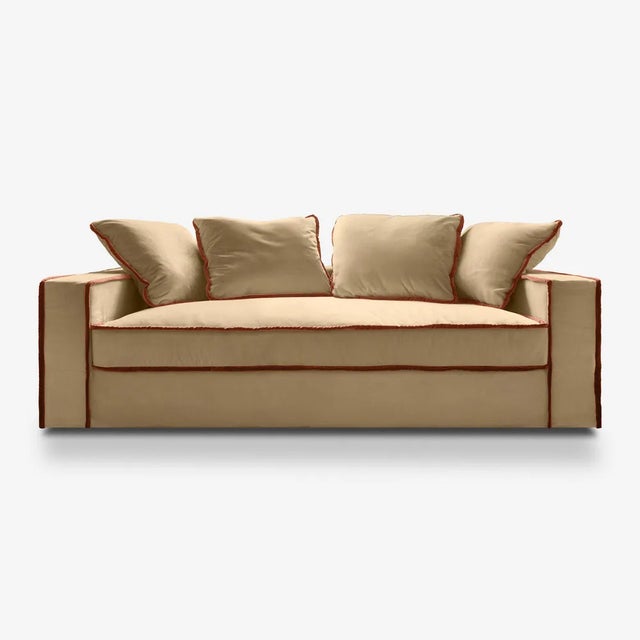 Wood Rafaella Two-Seater Sofa in Camel Beige Velvet with Dark Orange Trim from Biosofa For Sale - Image 7 of 7
