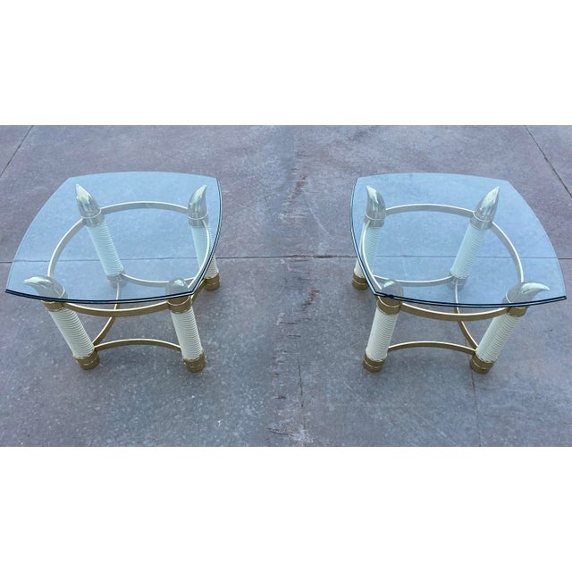 Off-white Porcelain & Brass Faux Tusk End Tables Italy - A Pair For Sale - Image 8 of 13