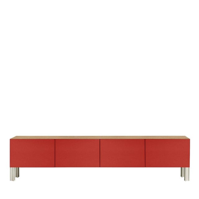 Contemporary Flexor Red Polished-Lacquered Wood and Aluminum Living Sideboard by Robert Stadler For Sale - Image 3 of 3