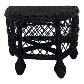 Vintage Black Wicker Footstool For Sale