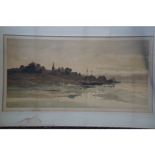 Late 19th Century Antique Louis Kinney Harlow Coastal Sailboats Seascape Chromolithograph Print 41" For Sale - Image 5 of 12