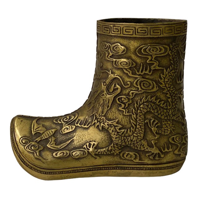 Chinese Brown Brass Color Metal Boot Shape Small Figure For Sale