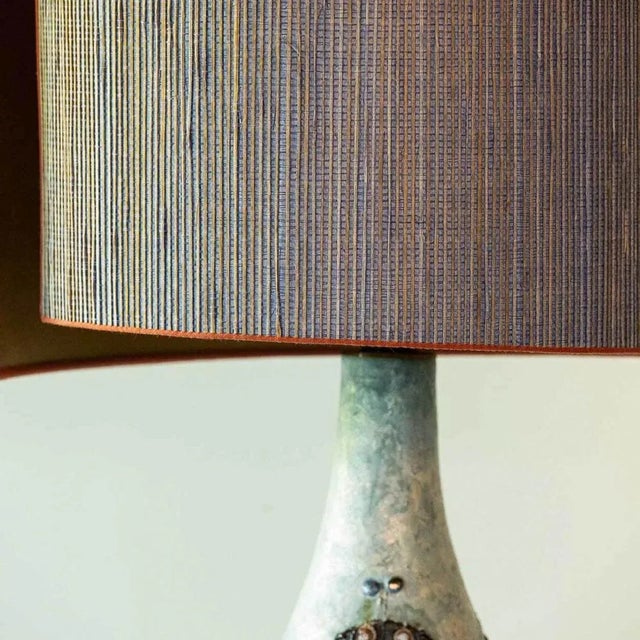 Beige Beige and Blue Ceramic Floor or Table Lamp with Lampshade attributed to R. Houben, 1970s For Sale - Image 8 of 11