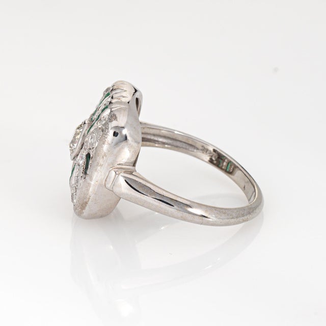 1920s 1920s Vintage Art Deco Diamond Emerald Ring Size 8.25 14k Gold Square Cocktail Jewelry For Sale - Image 5 of 7