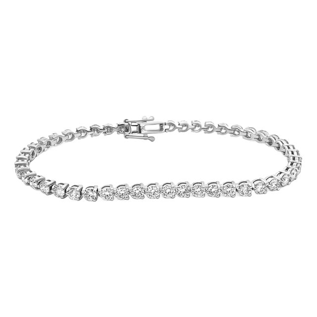 4 Carat Round Natural Diamond 2.7mm 3-Prong Tennis Bracelet in 18k White Gold 7" For Sale
