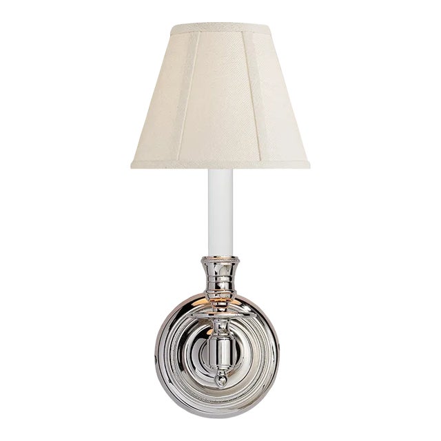 Visual Comfort Signature French Single Sconce in Polished Nickel with Linen Shade For Sale