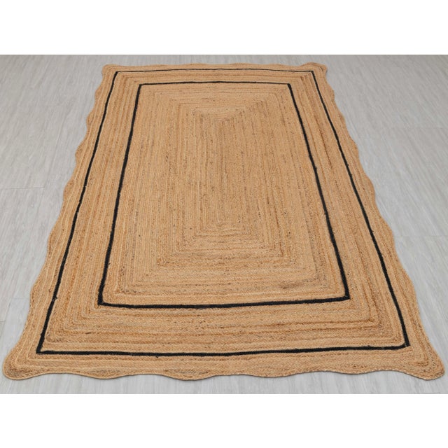 Tan Black Natural Jute Wave Scallop Rug 10x14 Ft. For Sale - Image 8 of 12
