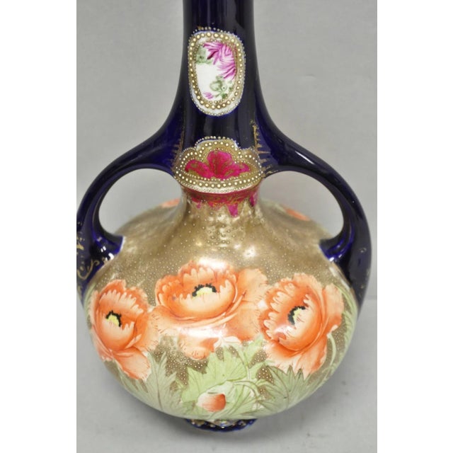 Antique Royal Nippon Hand Painted Nishiki Cobalt Blue Floral Vase With Stopper For Sale - Image 4 of 17
