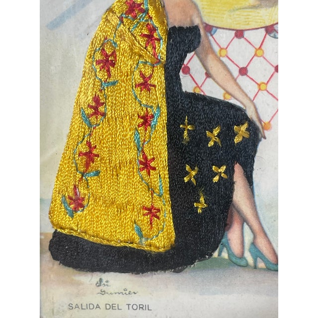 1940s Spanish Embroidered Flamenco Dancer Postcard in Gold Frame For Sale - Image 4 of 5