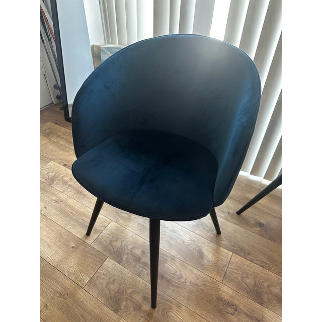 Contemporary Room & Board Sylvan Blue Velvet Swivel Side Chairs — Pair For Sale - Image 3 of 4