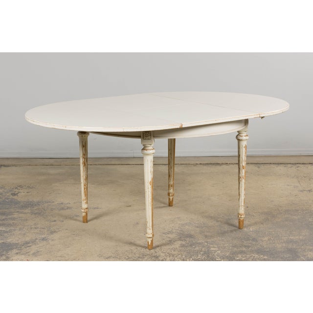 French French Louis XVI Style Painted White Off-Round Extendable Dining Table For Sale - Image 3 of 18