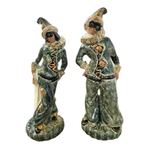 Vintage Italian Hand-Painted Clown Figurines . 22 & 24”. Set of 2.