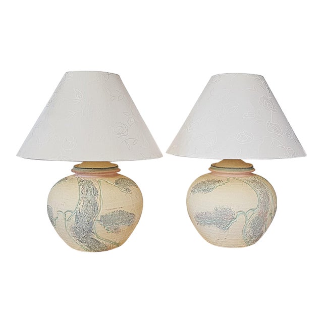 Vintage 1980s Postmodern Sculptural Ceramic Table Lamps – a Pair For Sale