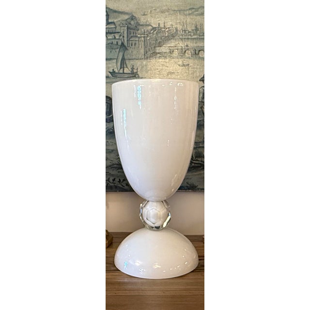 Glass Large Murano White Glass Vase With Clear Faceted Knop, Italy, Circa 1970's. For Sale - Image 7 of 7