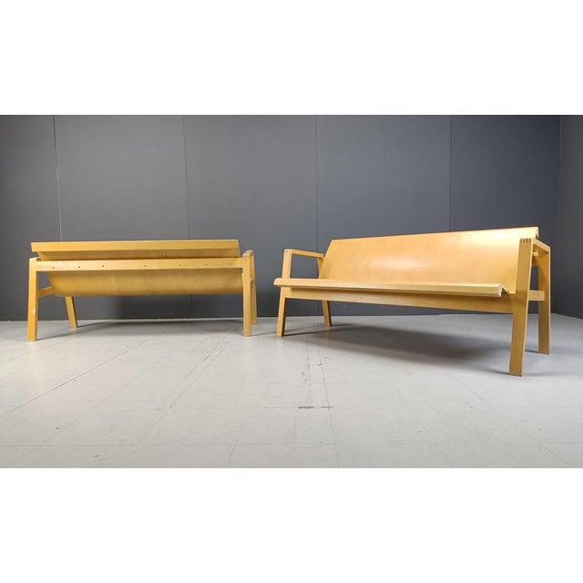 Wood Mid-Century Plywood Benches by Alvar Aalto, 1960, Set of 2 For Sale - Image 7 of 9