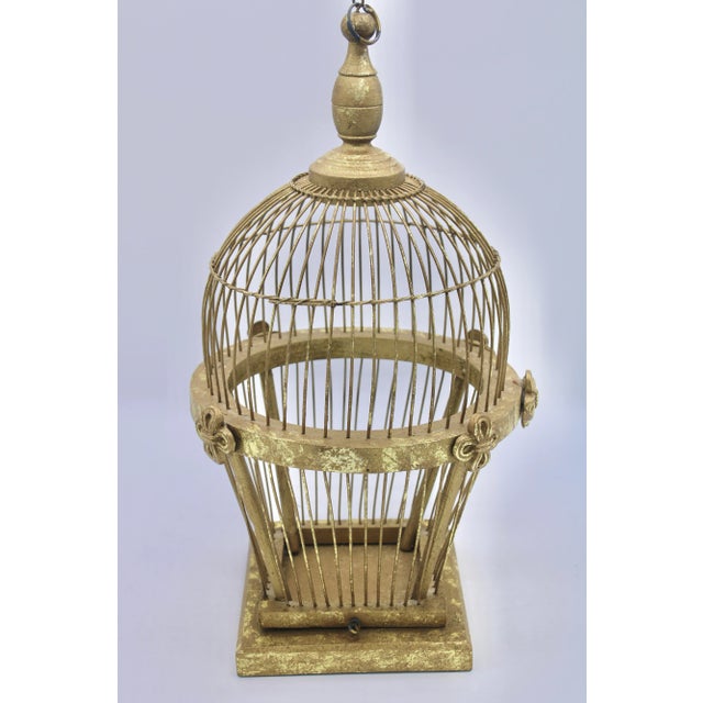 Mid Century Italian Golden Gilt Wood and Metal Wire Bird Cage For Sale - Image 10 of 11