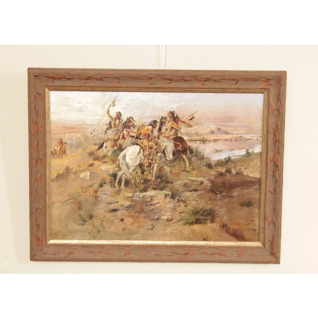 Vintage Embellished Reproduction After Charles M. Russell (American, 1864-1926), 'Indians Discovering Lewis and Clark',...