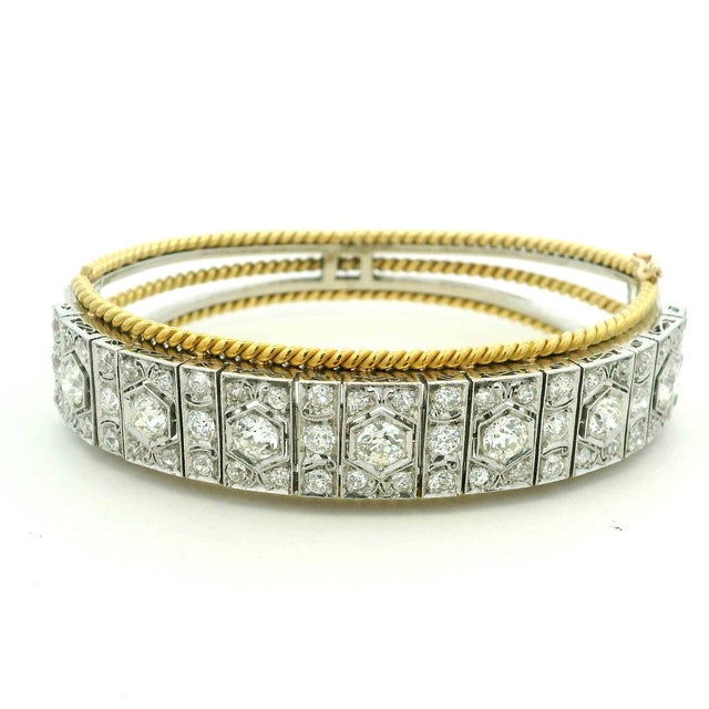 French Art Deco Platinum, 18k Gold & 6.11 Carat Diamond Bracelet, Circa 1930 For Sale - Image 9 of 11