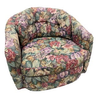 1980s Soft Needlepoint Accent Floral Chair For Sale