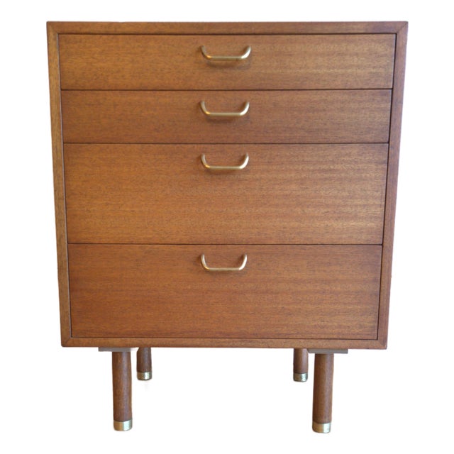 1960s Harvey Probber Mid Century Mahogany and Brass 4 Drawer Dresser Chest For Sale