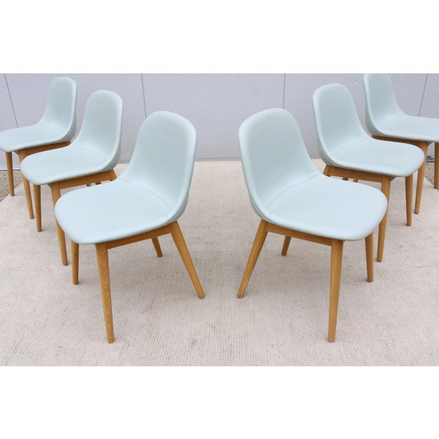 Danish Iskos-Berlin for Muuto Blue Leather Fiber Side Chairs Wood Base, Set of 6 For Sale - Image 14 of 18