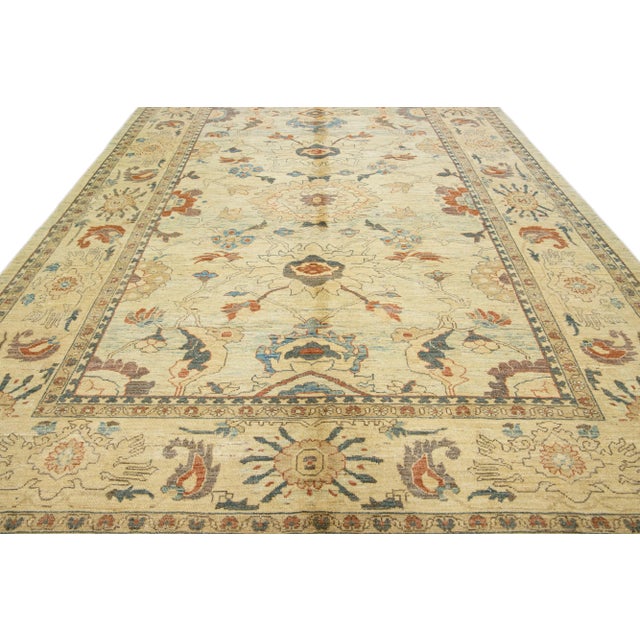 Modern Tan Modern Sultanabad Handmade Floral Motif Wool Rug For Sale - Image 3 of 12
