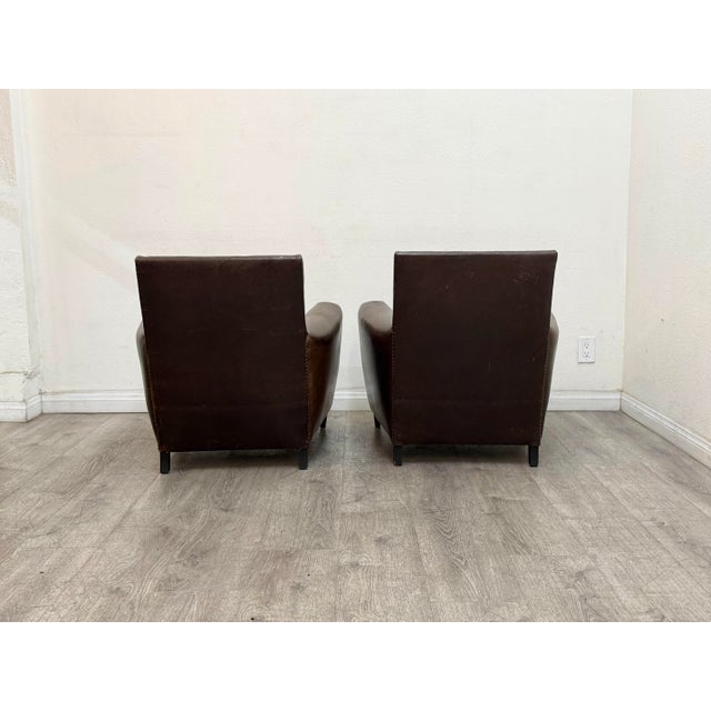 Brown Pair of Restoration Hardware Leather Chairs For Sale - Image 8 of 10