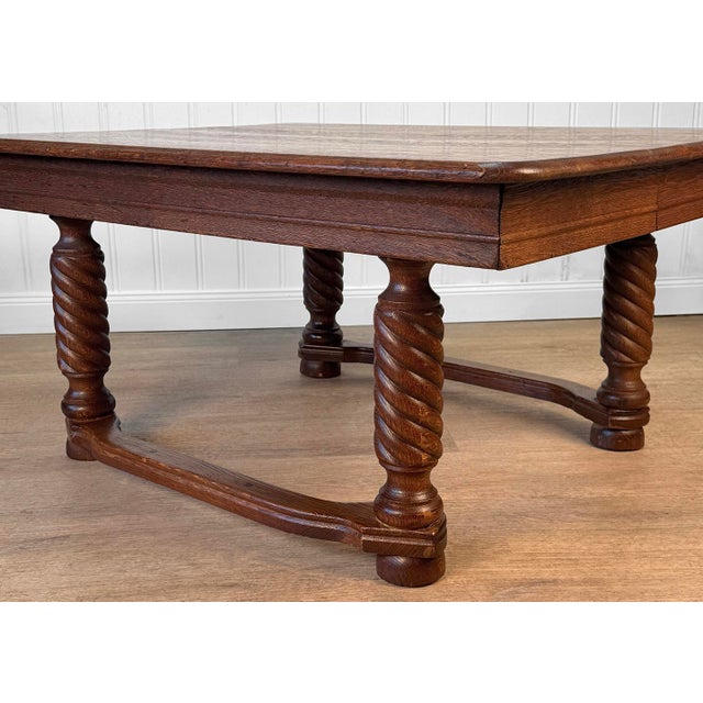 Antique Traditional Oak Barley Twist Rectangle Low Cocktail Coffee Table For Sale - Image 9 of 10