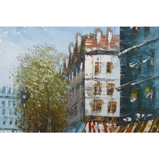 Wood Vintage Mid Century Era French Impressionist J Bardot Paris Street Scene With Eiffel Tower Painting For Sale - Image 7 of 9