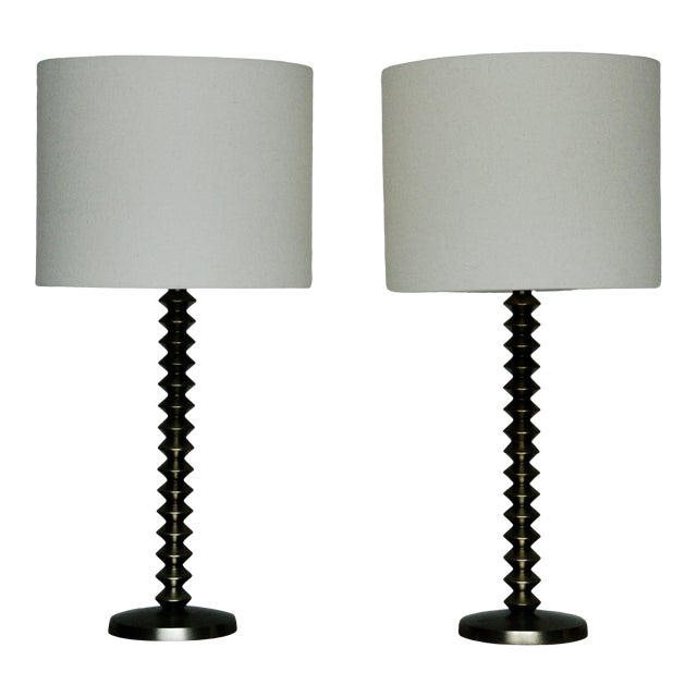 West Elm Brass Fluted Base Table Lamps a Pair Chairish
