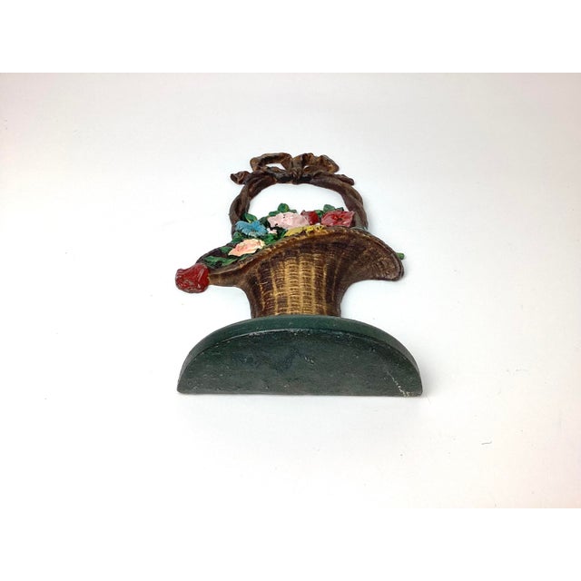 Gold Antique Hubley Flower Basket Doorstop in Great Paint For Sale - Image 8 of 8