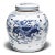 This round, porcelain storage jar is brightly glazed in the classic blue-and-white manner. A combination of stenciled...