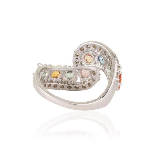 925 Sterling Silver Open Wrap Ring With Multi-Sapphires & Diamonds, Size 6 For Sale - Image 4 of 15