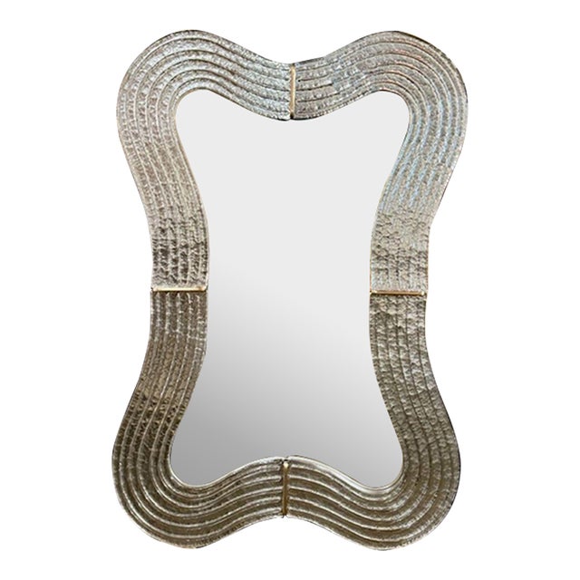 Modern Silver Wave Glass Murano Mirror For Sale