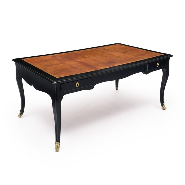 Black French Louis XV Writing Desk, Ebonized Mahogany, Leather, 19th Century For Sale - Image 8 of 9