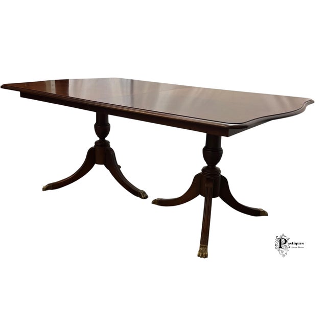 Wood Vintage Chippendale Style Mahogany & Satinwood Inlay Dining Table For Sale - Image 7 of 10