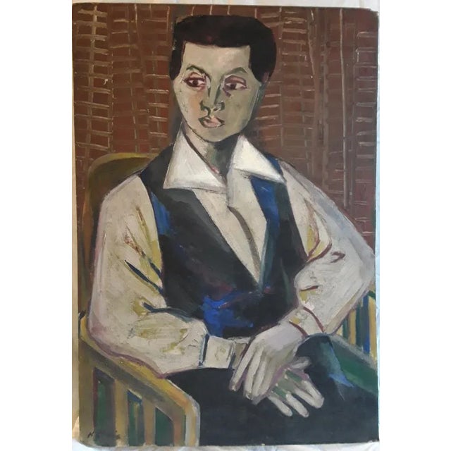 Norbert Louis, Portrait of Mother, 1958, Original Tempera on Cardboard For Sale - Image 4 of 4