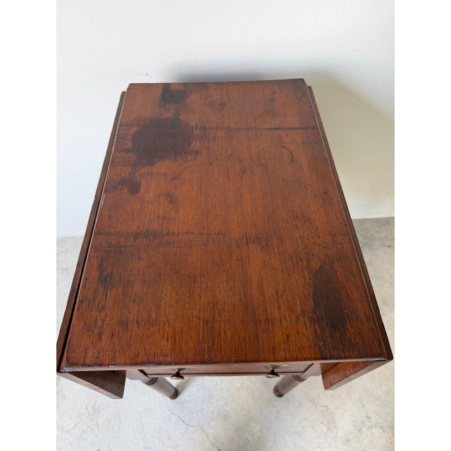 Brown Antique Walnut Drop-Leaf Side Table With Two Drawers & Turned Legs/ Sold For Sale - Image 8 of 12